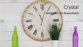  Presentation with wall - Presentation having wooden wall decorated with clock background and a light gray colored foreground