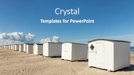  Presentation with beach - Presentation theme with wooden-white-beach-huts background and a teal colored foreground