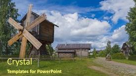  Presentation with windmill - Beautiful PPT theme featuring wooden-windmill-in-the-village backdrop and a tawny brown colored foreground
