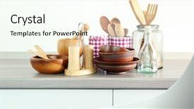  Presentation with kitchen utensils - Beautiful slides featuring wooden wooden table in kitchen backdrop and a cream colored foreground