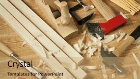  Presentation with workshop tools - Presentation having wooden workshop table with tools background and a  colored foreground