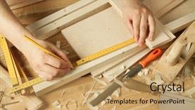  Presentation with wood tools - Audience pleasing presentation theme consisting of wooden workshop table with tools backdrop and a yellow colored foreground