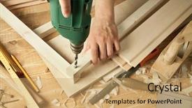  Presentation with drill - Cool new presentation theme with wooden workshop table with tools backdrop and a coral colored foreground