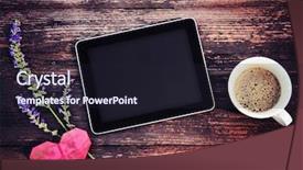  Presentation with flower vintage - Slides with wooden workspace table with coffee background and a wine colored foreground