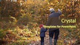  Presentation with walk - Presentation with woodland - grandfather and granddaughter enjoying autumn background and a tawny brown colored foreground