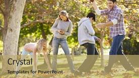  Presentation with woodland - Beautiful presentation featuring woodland games - family throwing autumn leaves backdrop and a yellow colored foreground