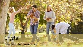  Presentation with autumn leaves - Slide deck featuring woodland games - family throwing autumn leaves background and a yellow colored foreground