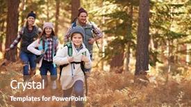  Presentation with hike forest - PPT theme having woods - family enjoying hike background and a coral colored foreground