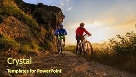  Presentation with biking - Audience pleasing slide set consisting of woods - mountain biking women and man backdrop and a tawny brown colored foreground
