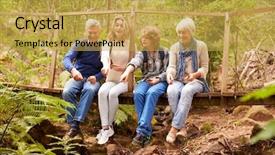  Presentation with forest bridge - Colorful presentation design enhanced with woods games - grandparents and teens playing backdrop and a yellow colored foreground