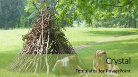  Presentation with stick kids - Theme with woods games - kids playing next to wooden background and a yellow colored foreground