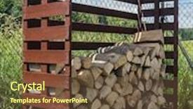  Presentation with pile of stacked firewood prepared - Cool new theme with woodshed-with-arranged-chopped-firewood backdrop and a tawny brown colored foreground