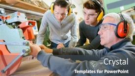  Presentation with apprenticeship - Amazing PPT theme having woodwork apprenticeship backdrop and a dark gray colored foreground