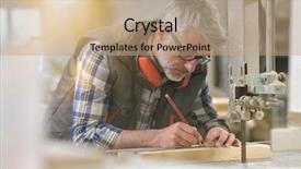  Presentation with piece of the pie - Presentation theme featuring woodworker in workshop designing piece background and a coral colored foreground