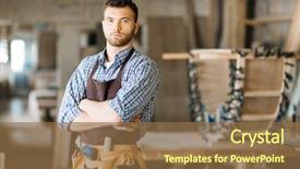  Presentation with tool belt tools - Presentation theme featuring woodworker wearing leather tool belt background and a tawny brown colored foreground