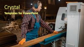  Presentation with lumber - Theme having woodworker-works-on-machine-lumber background and a wine colored foreground