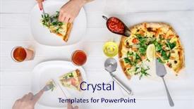  Presentation with pizza - PPT layouts featuring woody - couple eating pizza freshly cooked background and a sky blue colored foreground