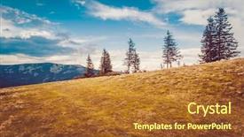  Presentation with autumn blue - Audience pleasing theme consisting of woody - majestic trees at autumn mountain backdrop and a red colored foreground