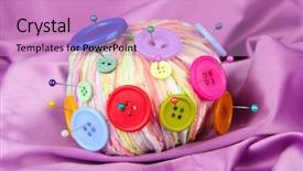 Presentation with multicolor yarn - Colorful slide deck enhanced with wool ball on color fabric backdrop and a lilac colored foreground
