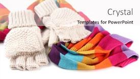  Presentation with multicolor - Audience pleasing slide set consisting of wool fingerless gloves and multicolor scarf isolated on white backdrop and a sky blue colored foreground