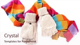  Presentation with multicolor - Audience pleasing slides consisting of wool fingerless gloves and multicolor scarf isolated on white backdrop and a lemonade colored foreground