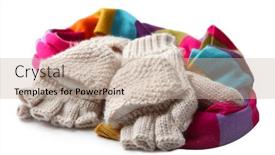 Presentation with multicolor - Presentation design featuring wool fingerless gloves and multicolor scarf isolated on white background and a mint green colored foreground