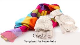  Presentation with multicolor - Colorful slide set enhanced with wool fingerless gloves and multicolor scarf isolated on white backdrop and a lemonade colored foreground