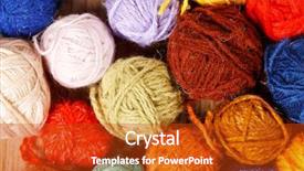  Presentation with knitting - Colorful theme enhanced with textile yarn balls skeins - wool knitting backdrop and a crimson colored foreground