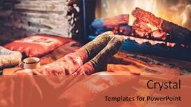  Presentation with winter scene - Colorful presentation theme enhanced with fireplace home - cold fall or winter evening backdrop and a red colored foreground