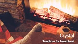  Presentation with winter scene - Theme enhanced with fireplace home - cold fall or winter evening background and a red colored foreground