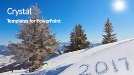  Presentation with snow - Beautiful PPT layouts featuring lifting word - 2017 on snow at mountains backdrop and a teal colored foreground