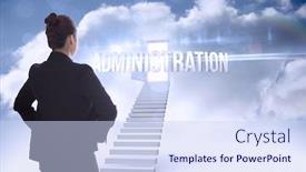  Presentation with administration - Cool new PPT theme with eduaction - word administration and businesswoman backdrop and a sky blue colored foreground