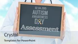  Presentation with assessment - Presentation theme having word assessment and doctor showing background and a light blue colored foreground