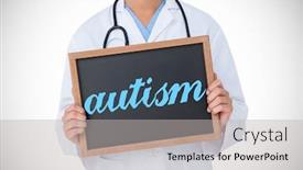  Presentation with autism - Colorful presentation theme enhanced with word autism against doctor showing backdrop and a light gray colored foreground