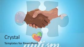  Presentation with blue handshake - Beautiful PPT theme featuring word autism and close-up backdrop and a light blue colored foreground