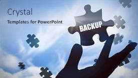  Presentation with backup - Audience pleasing slide deck consisting of word backup and hand showing against blue sky backdrop and a light blue colored foreground