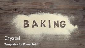  Presentation with baking vintage - Colorful theme enhanced with word baking written in white flour on a old wooden table low light vintage tone backdrop and a gray colored foreground
