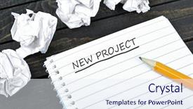  Presentation with cooperative cooperation at new project - Presentation theme consisting of word ball marketing - new project text on notepad background and a sky blue colored foreground