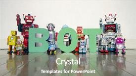  Presentation with robot - Presentation design consisting of word bot with vitage robot background and a gray colored foreground