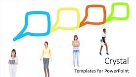  Presentation with teamwork - Colorful presentation theme enhanced with word bubble - common teamwork standing and talking backdrop and a white colored foreground