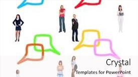  Presentation with company - Colorful PPT layouts enhanced with word bubble - standing and talking conversations backdrop and a white colored foreground