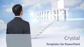  Presentation with budget - Presentation design featuring steps leading to open door background and a sky blue colored foreground