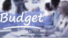  Presentation with board meeting - Slides consisting of word budget underlined against business people in board room meeting background and a light blue colored foreground