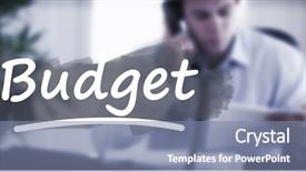  Presentation with budget - Cool new slides with word budget underlined against businessman calling the author of a letter backdrop and a seafoam green colored foreground