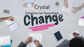  Presentation with business change - Cool new slide deck with word change against business meeting backdrop and a light gray colored foreground