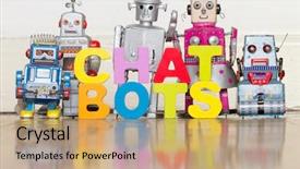  Presentation with chat - Slide deck consisting of word chat bots with retro background and a yellow colored foreground