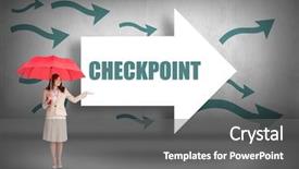  Presentation with checkpoint - PPT theme consisting of word checkpoint and attractive businesswoman background and a gray colored foreground