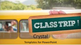  Presentation with school bus - Slides having educational field trips - word class trip and hand background and a  colored foreground