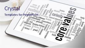  Presentation with coffee cup - Slide deck consisting of word cloud of possible core background and a sky blue colored foreground