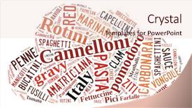  Presentation with sauces - Slide deck having word cloud showing words about pasta and pasta sauces in the shape of spaghetti and meatballs background and a lemonade colored foreground